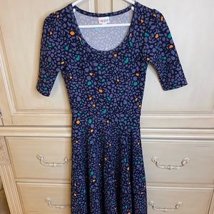 LulaRoe dress size XS-blue textured with multi color design
